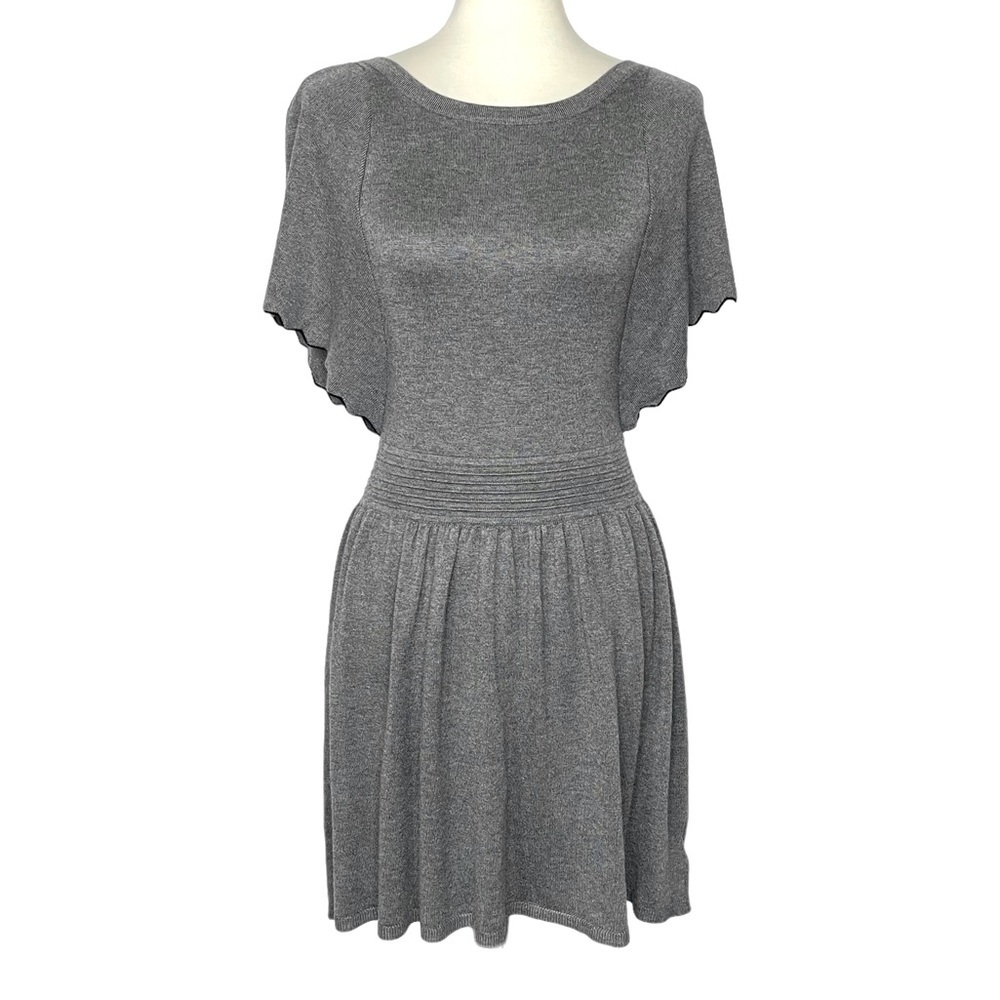 Ella Moss Dress Womens 14 Grey Sweater Knit Short Flutter Sleeve Rayon Blend